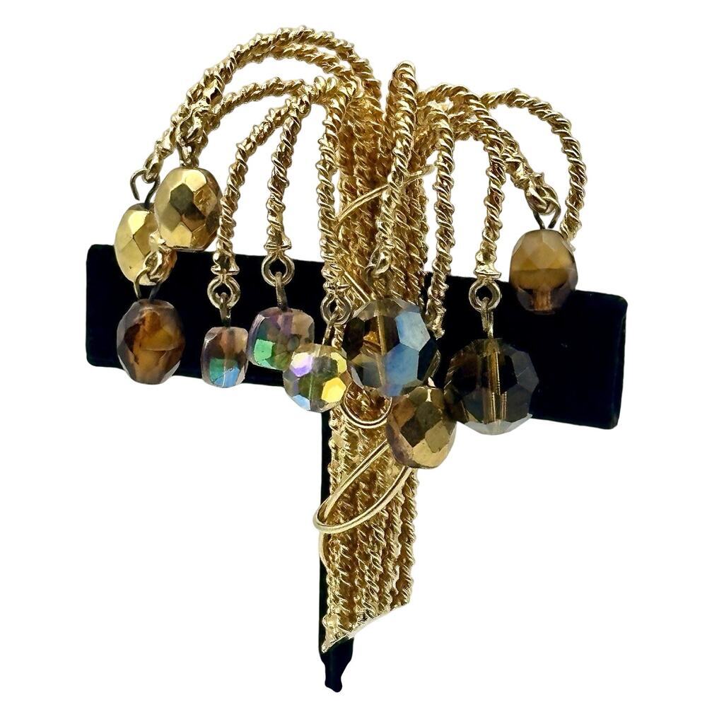 VTG Hobe Wheeling Willow Multicolored Glass Beads Brooch Signed Rare Pin - Picture 1 of 5
